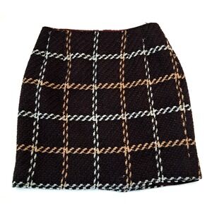 Ann Taylor Wool Blend Plaid Pencil Mini Skirt Women 's 10 Lined Academia 18"L